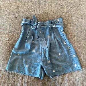 Anthropologie high waisted tie shorts with flower print